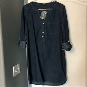 Express dark blue jean dress, 3/4 length sleeves NWT size small
